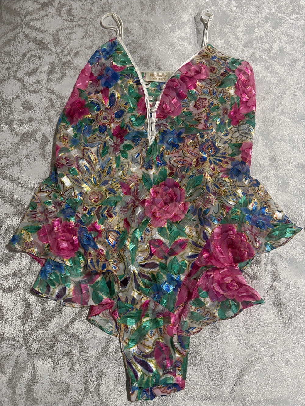 Victoria's Secret Floral Lace-Up One-Piece - Pink, Green, Blue